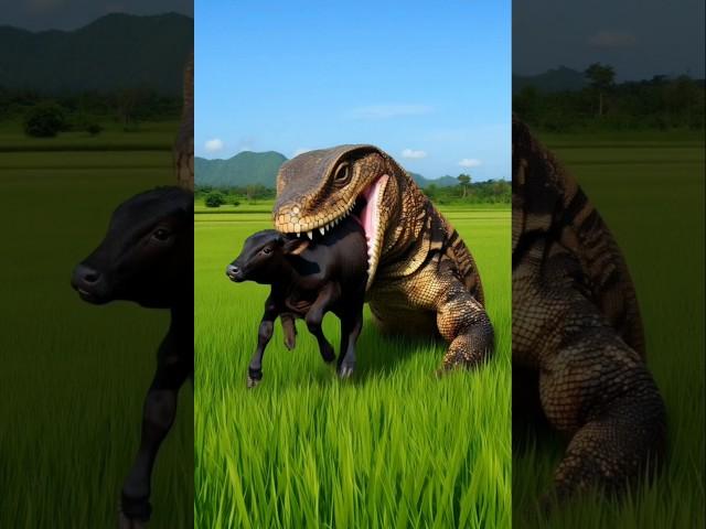 Comodo dragon attack on calf #cow #cowlover #animals #shortsfeed #wildlife #shorts #calf #ai