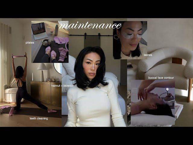 maintenance vlog | pilates, buccal facelift massage, new haircut, teeth cleaning, groceries