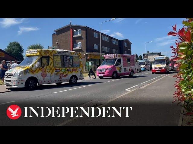 Convoy of ice cream trucks form funeral procession for veteran seller