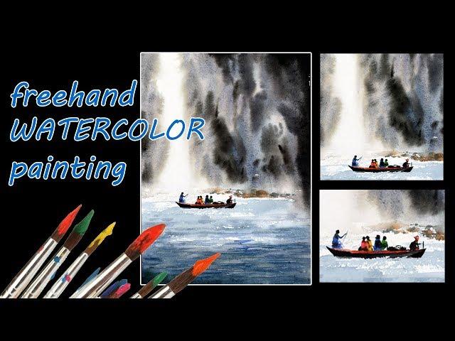 waterfall painting with watercolor # easy watercolor tutorial for beginners