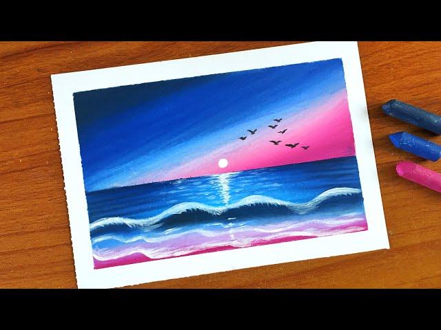 Easy Oil Pastel Sunset Ocean Painting for beginners | Oil Pastel Drawing