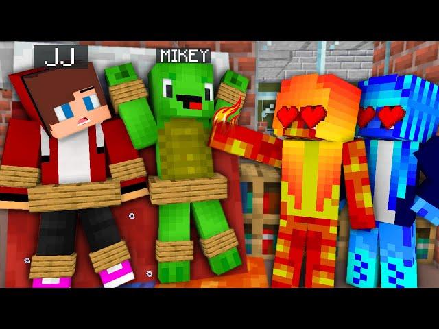 JJ and Mikey Elemental Girl Love Curse - Water vs Fire - Maizen Minecraft Animation