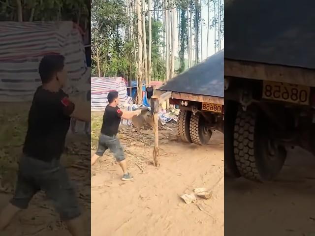 The process of dismantling a wooden truck support