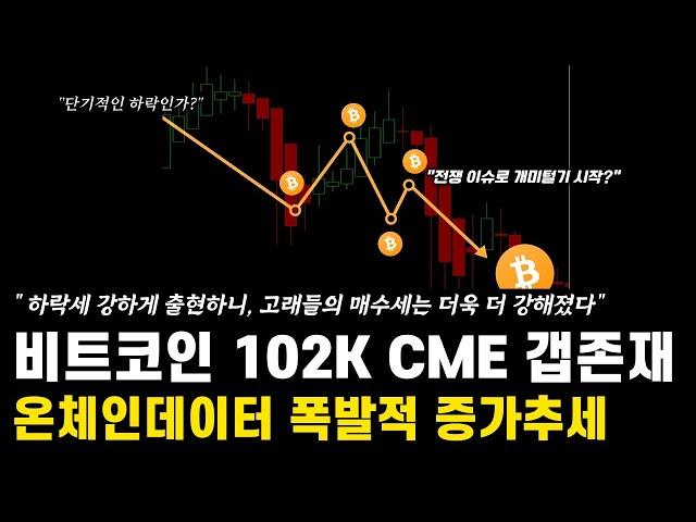비트코인 하락세 지속! 102K CME 갭과 반등 가능성 분석! 온체인 데이터 폭발적 증가 속 BTC 시장 호재 총정리