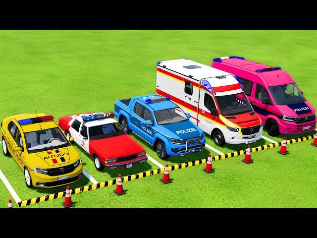 DACIA, CHEVROLET, VOLKSWAGEN POLICE CARS & MERCEDES AMBULANCE VEHICLES TRANSPORTING ! FS22