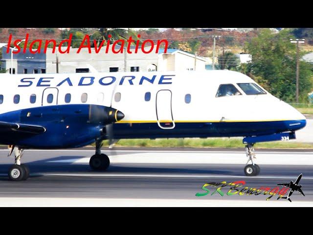 Seaborne Airlines Saab 340 in Action !!! Taxi/Departure from St Kitts to San Juan