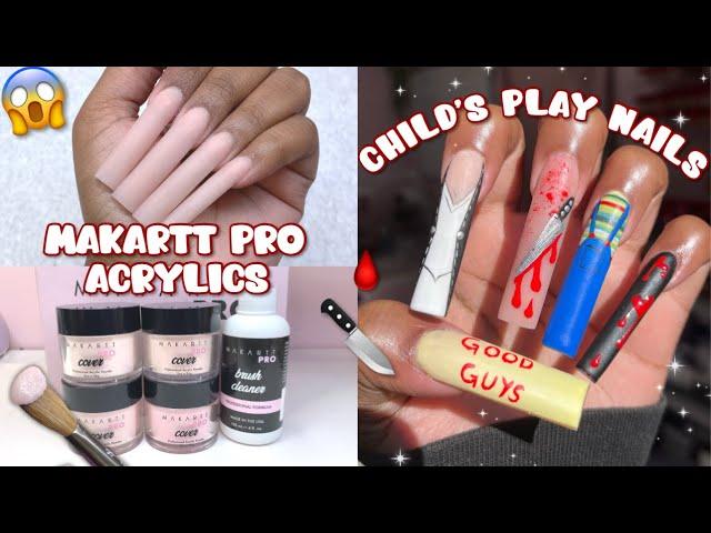 TRYING MAKARTT PRO COVER ACRYLICS! | SPOOKY CHILDS PLAY NAIL ART 🩸 | Halloween Nail Art