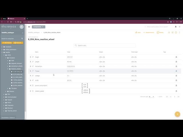 Valispace: Satellite Catalog Tutorial