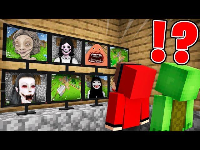 JJ and Mikey Watching for Scary LADIES on CAMERAS in Minecraft! - Maizen