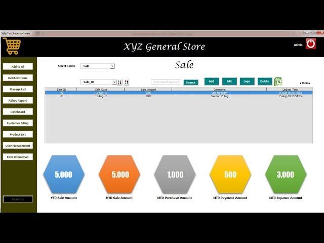 Demo: Sale/Purchase Software in Excel