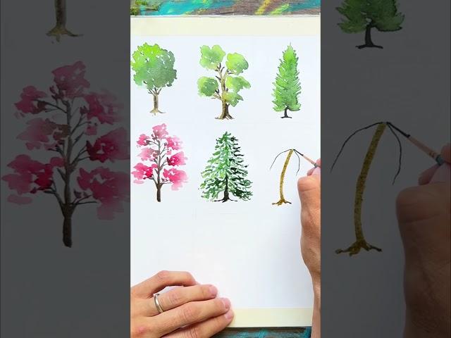 How to paint nine easy watercolor trees for beginners