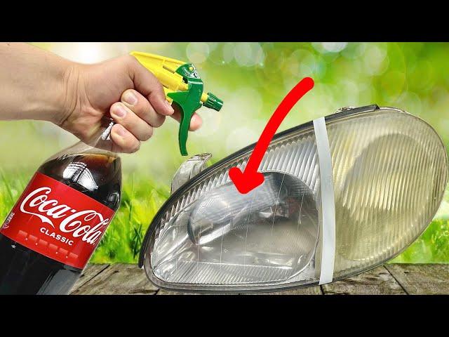 Reveal the SECRET of clean HEADLIGHTS for the WHOLE WORLD! JUST one can of COLA