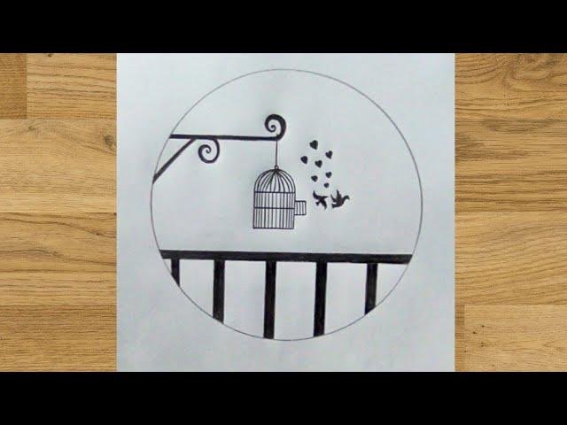 Pencil drawing in a circle scenery easy drawing || Ashraful dreams drawing