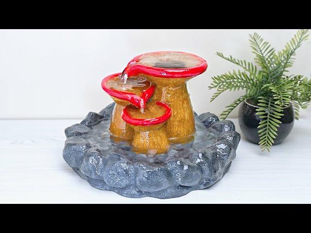 Mushroom Water Fountain || Beautiful Waterfall Ideas From Cement || Easy - For Your House