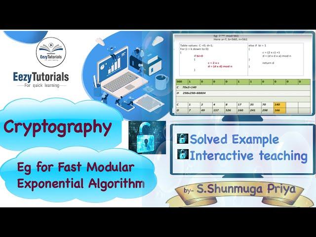 Fast modular exponential algorithm with example - Cryptography lecture series