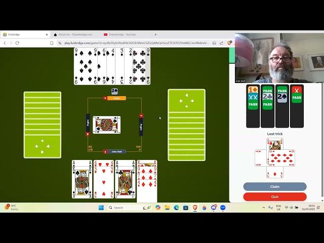 5 Bridge hands against Tom Drijver (Funbridge) - 21st May 2025