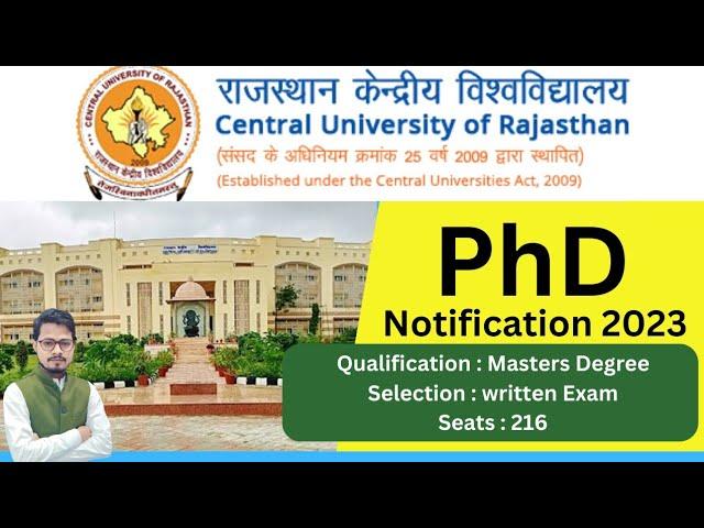 PhD Notification 2023 | PhD Entrance Exam in Rajastan | PhD Admission 2023 || CUR Admission