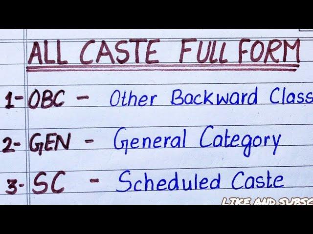 All Castes full form in English