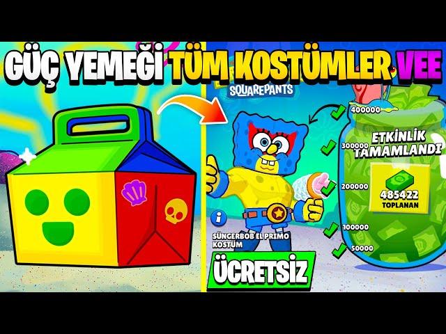 GÜÇ YEMEĞİ AÇILIMI | ÜCRETSİZ KOSTÜMLER , ÖDÜLLER , TÜM YENİ KOSTÜMLER SÜNGER BOB VEE - Brawl Stars