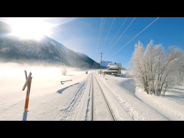  4K  Landquart - Vereina - St. Moritz snow cab ride, Switzerland [01.2021] Führerstandsmitfahrt
