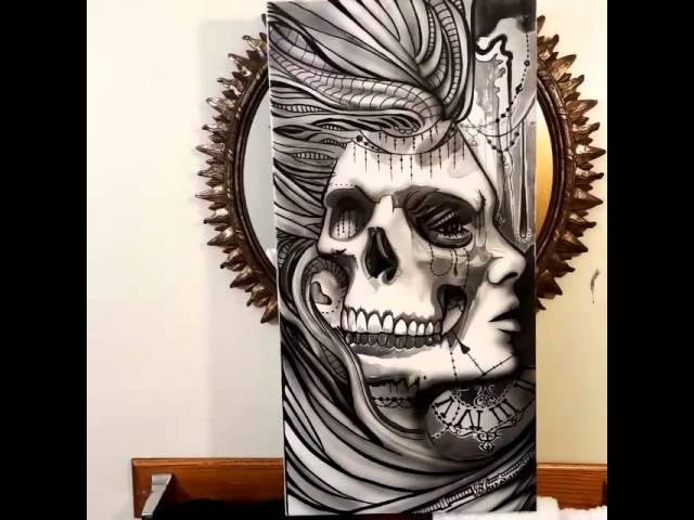 Sick Skull and sexy girl morph painting by shadow