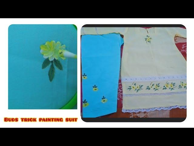 free hand painted suit|tutorial painting kurti design|fabric painting||