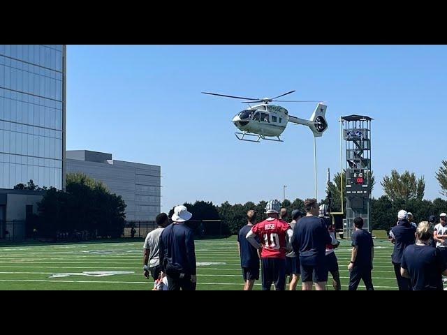 Jerry Jones lands in his Helicopter..To watch Cowboys practice without Micah, Tank & Cooks