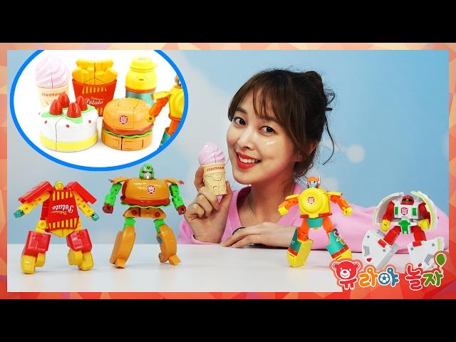 [YURA]toy_ Food transforming robot 5 sets ice cream hamburger cake cooking peppa pig