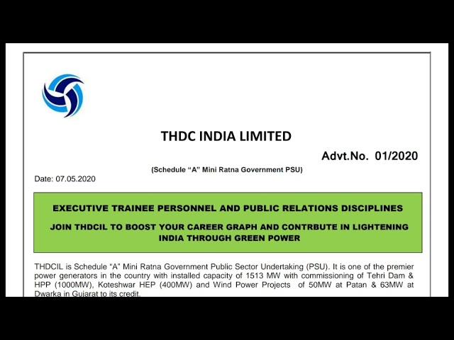 THDC Recruitment 2023|ET recruitment in THDCIL|Executive trainee personnel & Public Relation|HR THDC