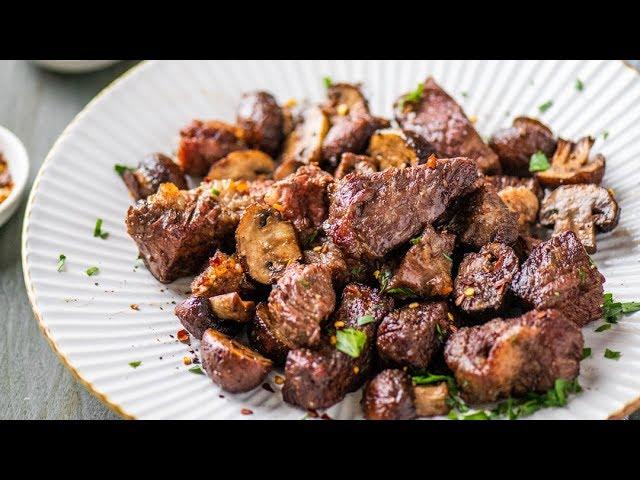 Air Fryer Steak Bites & Mushrooms - An Amazing Easy Dinner!