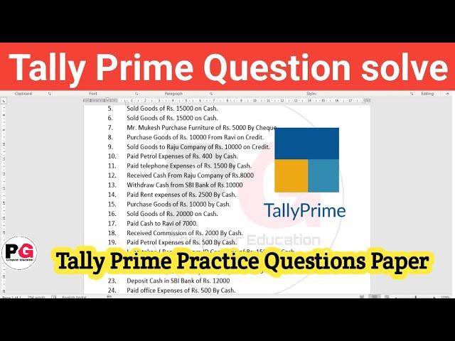 Tally Prime Question Solve || Tally Prime Practice Questions Paper ||  Tally Prime Practice Paper