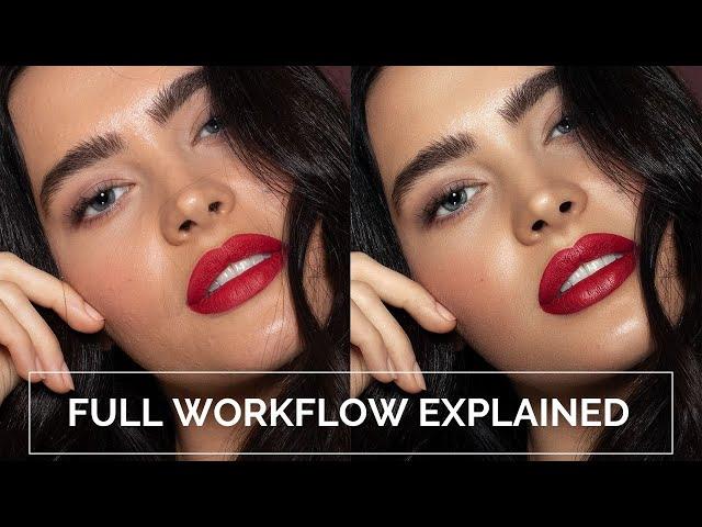 My beauty RETOUCHING WORKFLOW explained // High end beauty skin retouch in Photoshop step by step