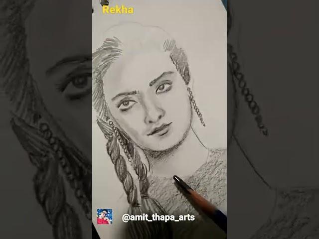 Actress Rekha Portrait Drawing #oldisgold #shorts ️@ArtistAmitThapa