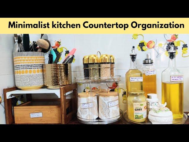 Minimalist Kitchen Countertop Organisation | Gold White and wood theme | Beautiful & Functional