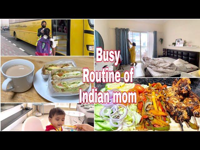 Fullday Busy Morning to evening routine of Indian mom with school going kid and baby