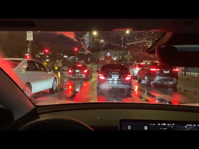 Tesla Night Drive| Rainy  Downtown LA| World Famous Griffith Observatory (ASMR) (POV)