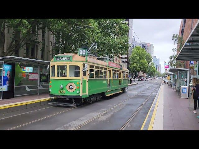 Lots of trams at TRAM STOP 1 - Spencer St & Flinders St Melbourne