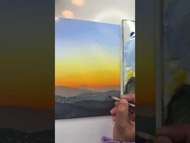 Easy mountain painting/Sunset painting for beginners/Acrylic painting tutorial