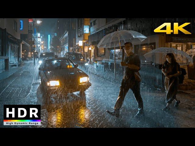 4K HDR Tokyo Heavy Rain Night Walk - Summer 2022