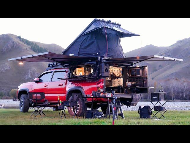 TRUCK CAMPING with a 3 SECOND AWNING in MONGOLIA