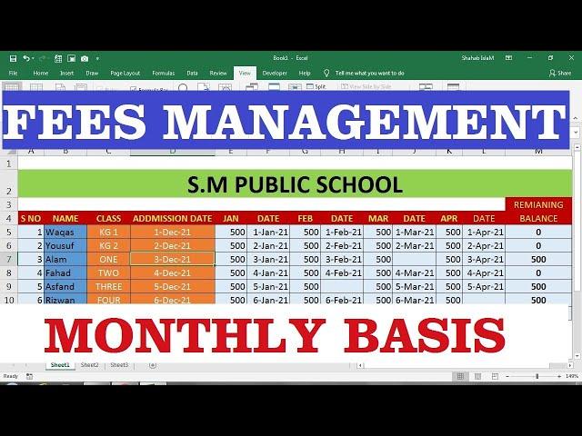 school fees management system excel |  student fee management system excel