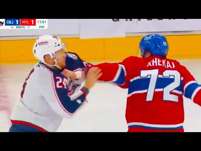 Arber Xhekaj Mathieu Olivier Fight | Columbus Blue Jackets vs Montreal Canadiens 2024 NHL Highlights