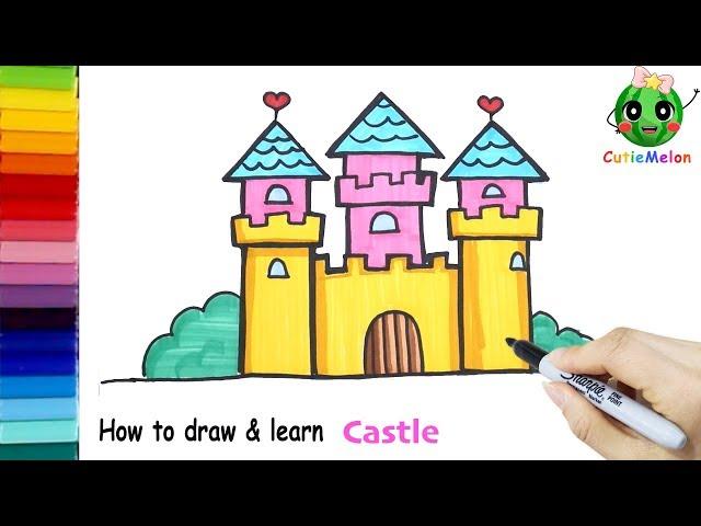 儿童简笔画 How to Draw a CASTLE! Easy Drawings for Kids【西瓜宝宝学画画学英语】儿童绘画 简笔画教程