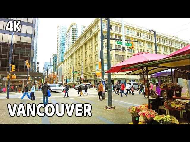  【4K】    Downtown Vancouver BC, Canada. Fall in Vancouver. Relaxing Autumn Walk.