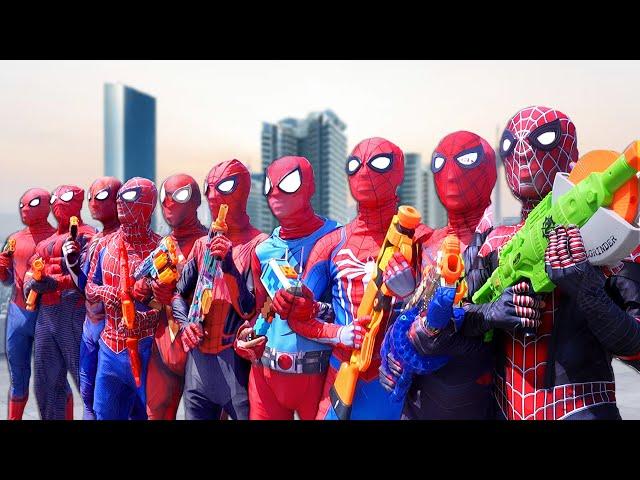 What If 10 SPIDER-MAN in 1 HOUSE ??? || Hey All SuperHero , Go To Battle Nerf Gun Game !!