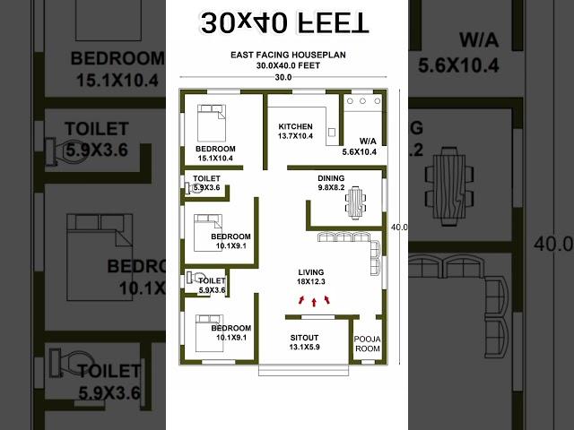 30x40feet #shorts #homeplan #housedesign #home. P L 321