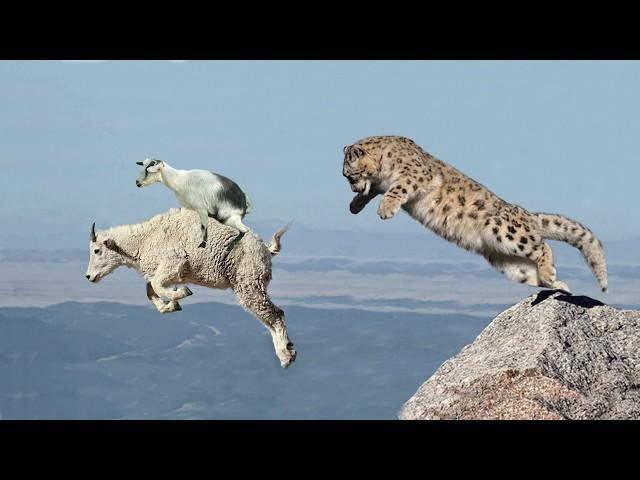 Mother Mountain Goat Protect Her Baby From Snow Leopard Hunting, Animals Hunt Fail