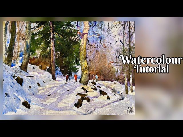 Watercolor Painting Tutorial: Winter Forest for Beginners I Watercolor Painting .