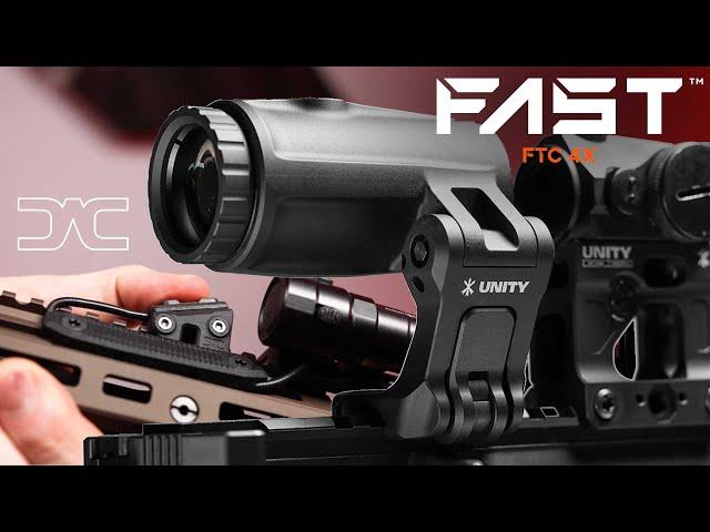 Unity Tactical Fast FTC 4x Magnifier and Driven Arms Co. REIN Switch Angled Single Button Adapter