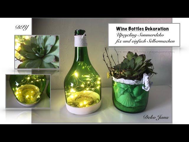 Upcycling Sommerdeko DIY, Flaschendeko #2, Wine Bottle Deko Idee, ( How to) / Deko Jana